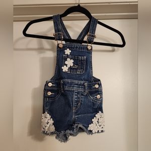 Girls Toddler Blue denim overalls with white flowers size 3t